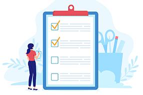 Illustrator of female figure next to clipboard with checklist