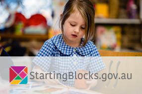 Child painting with StartingBlocks.gov.au logo overlaid