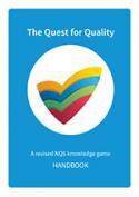 A blue coloured card with acecqa logo in the middle, titled The quest for quality, a revised NQS knowledge game handbook 