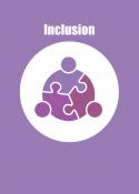 A light purple card with 3 pieces of puzzle in the middle, titled Inclusion