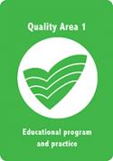 A green card with acecqa logo in white in the middle - titled Quality Area 1 - Educational program and practice