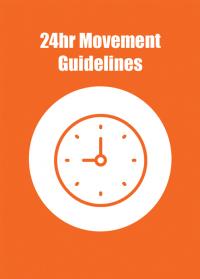 A orange card with a clock in white in the middle, titled 24hr movement guidelines