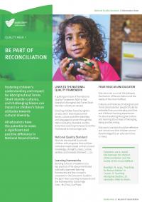 QA1 Be part of reconciliation information sheet cover with image of Indigenous girl in classroom