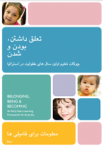 Belonging, Being and Becoming: The Early Years Learning Framework – Information for families – Dari cover image