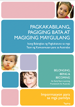 Belonging, Being and Becoming: The Early Years Learning Framework – Information for families – Tagalog cover image