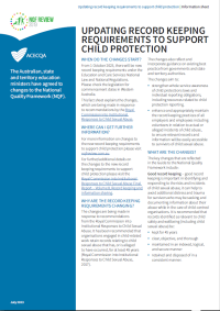 cover of Updating record keeping requirements to support child protection information sheet